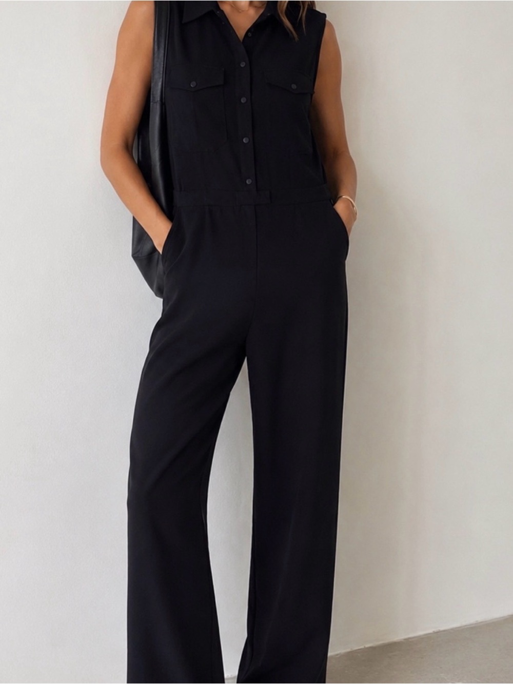 Mango MNG Black Cotton Blend Utility Wide Leg Jumpsuit Women’s Size Large